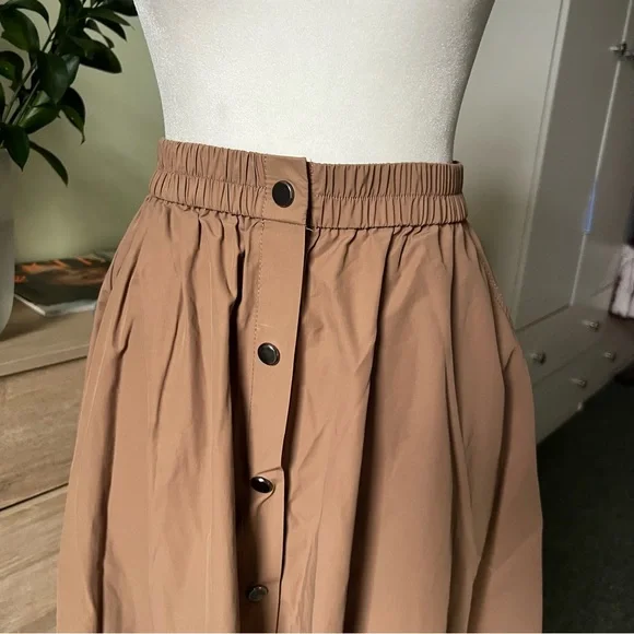 ZARA Tan Camel Khaki Button Down Elastic High-Waist Asymmetrical Midi Maxi Skirt - Picture 11 of 16
